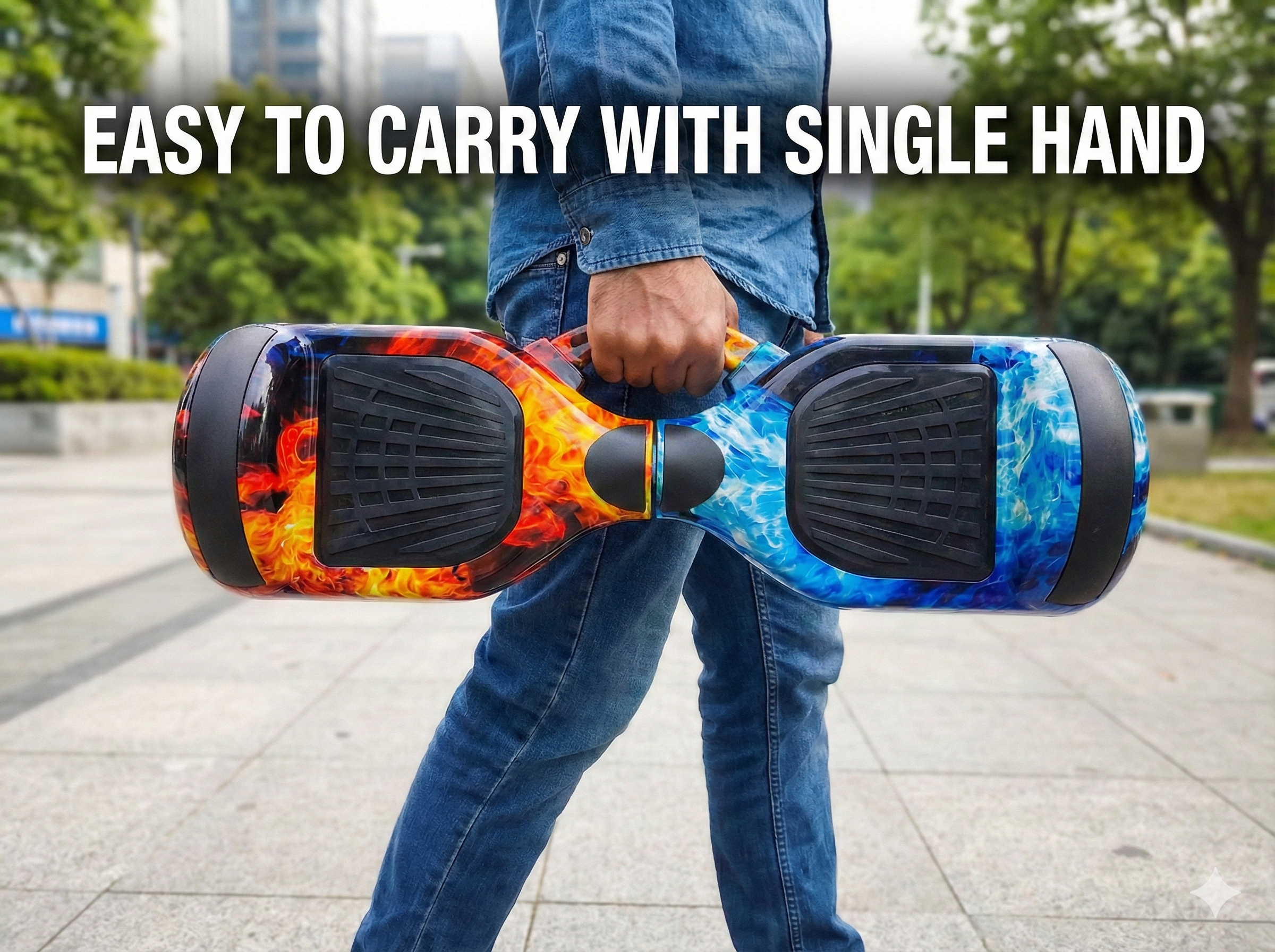 Smart balance Ice and Fire Hoverboard with vibrant dual-color design.
