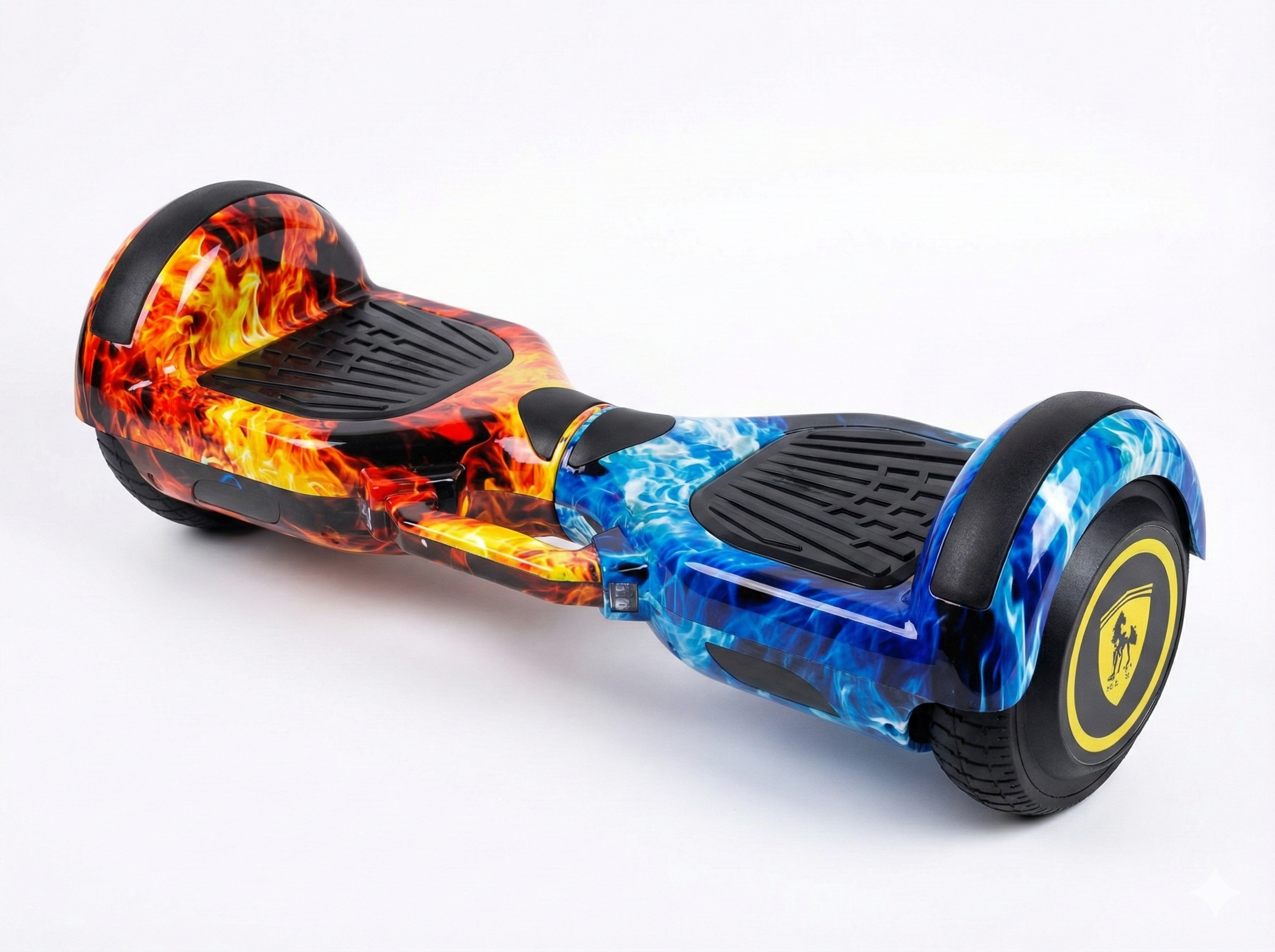 Electric Ice and Fire Hoverboard featuring flame and ice graphics.