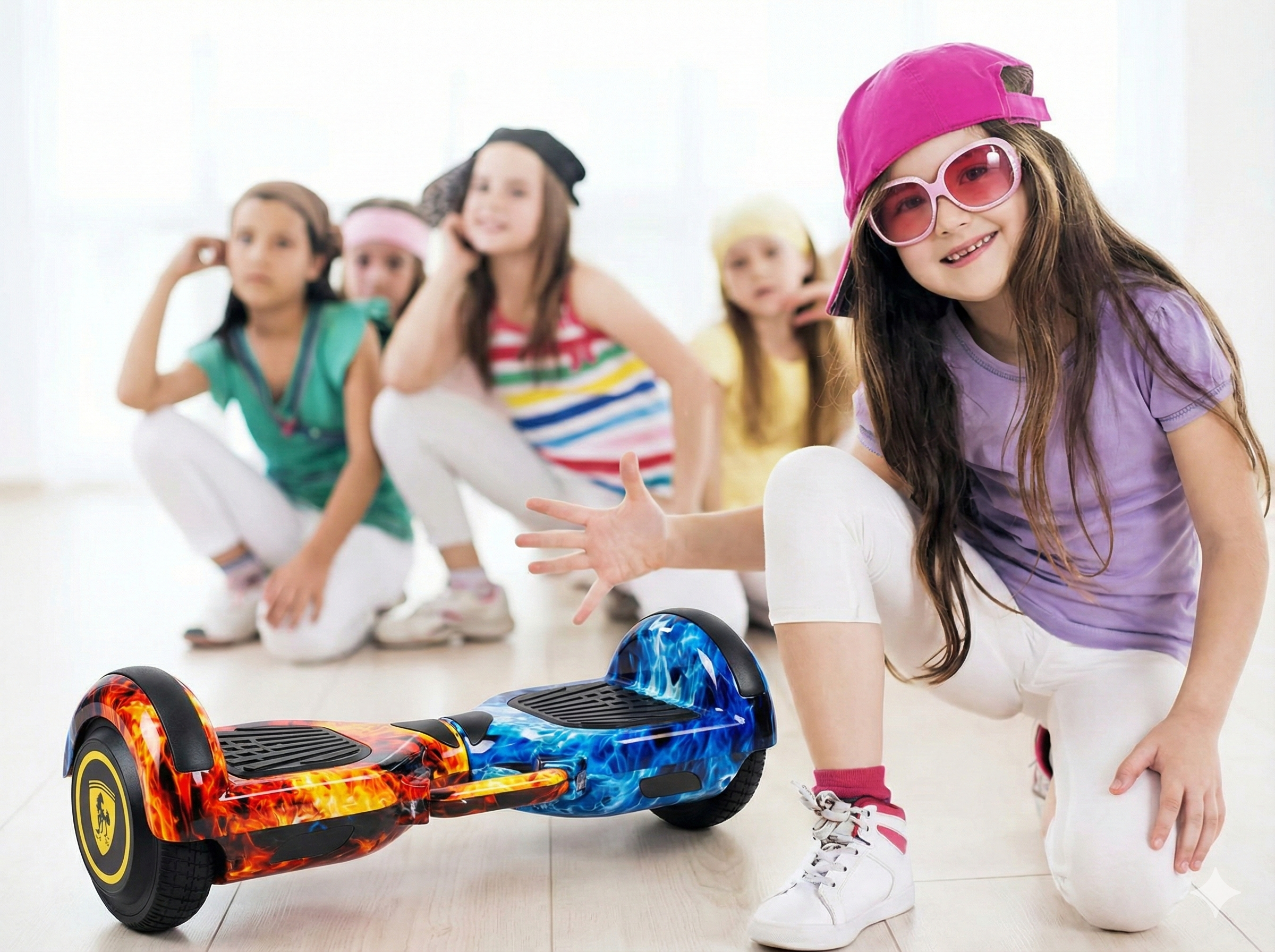 Stylish self-balancing hoverboard with futuristic sporty appearance.