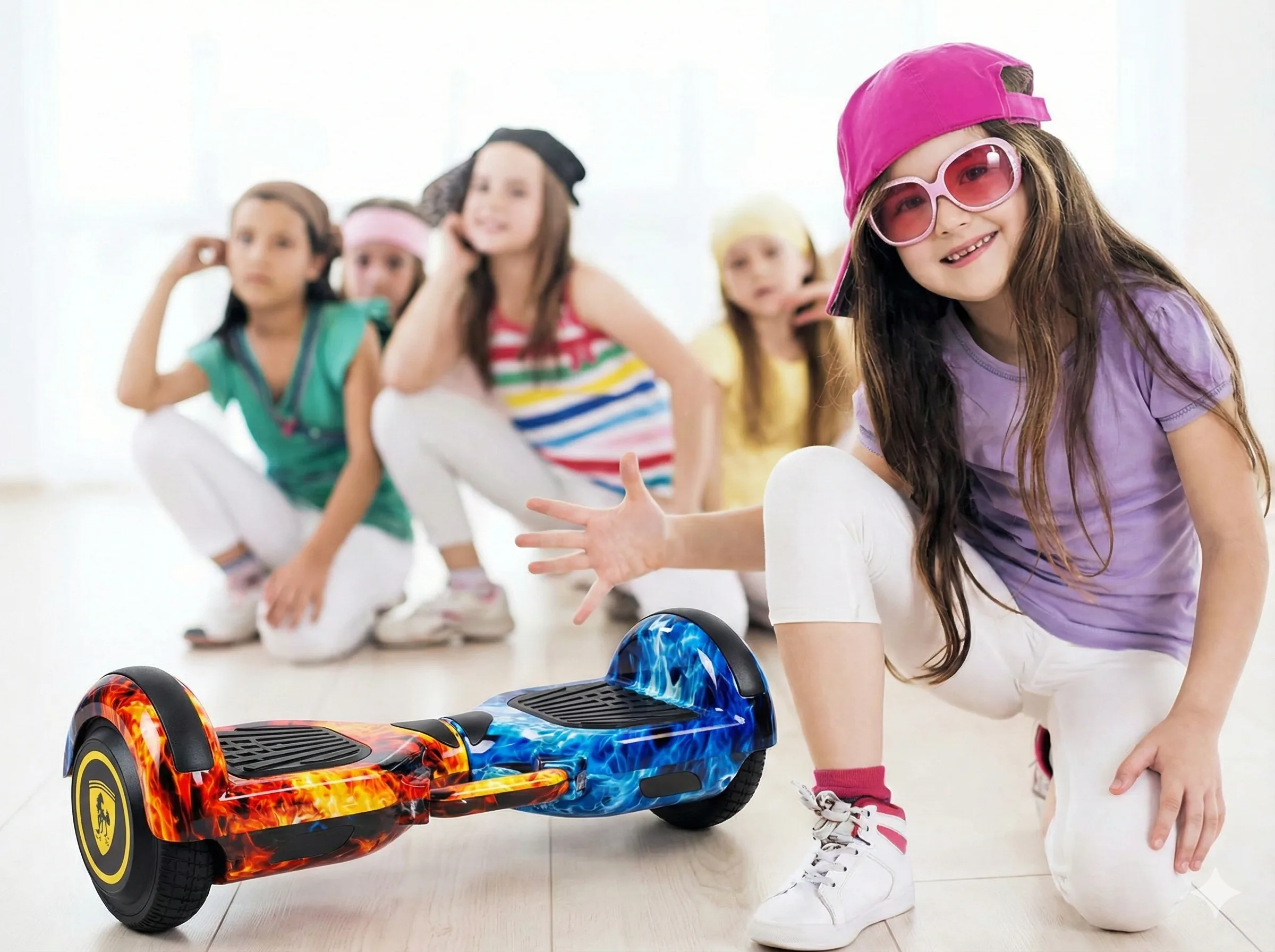 Stylish self-balancing hoverboard with futuristic sporty appearance.