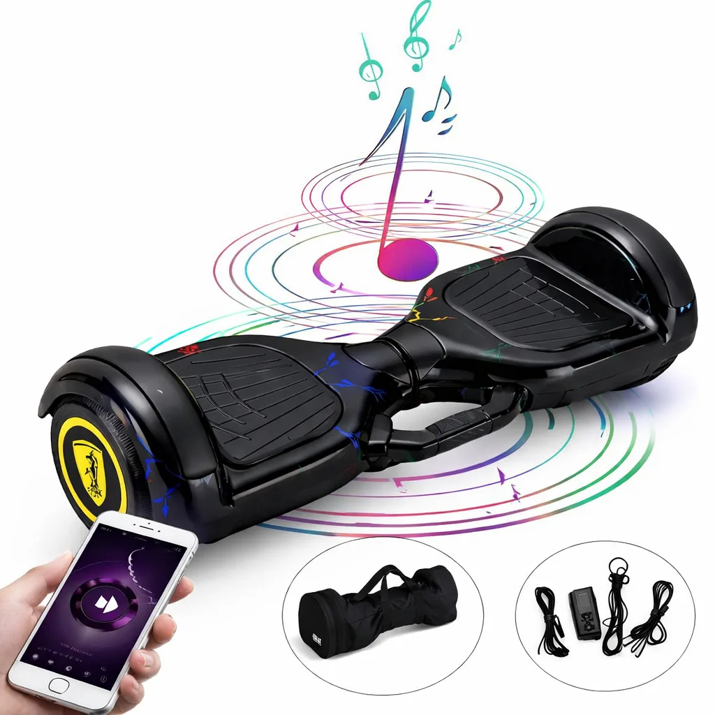 Hoverboard with bright headlights and stylish modern body design.