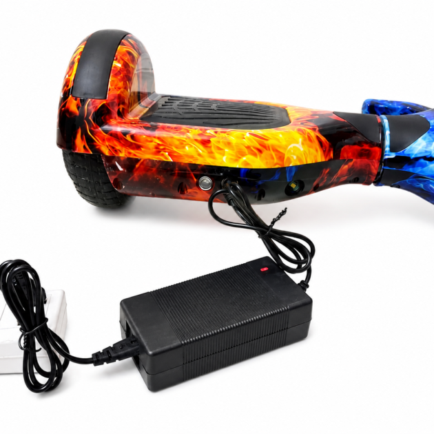 Fast charging adapter for hoverboard with durable power cable.