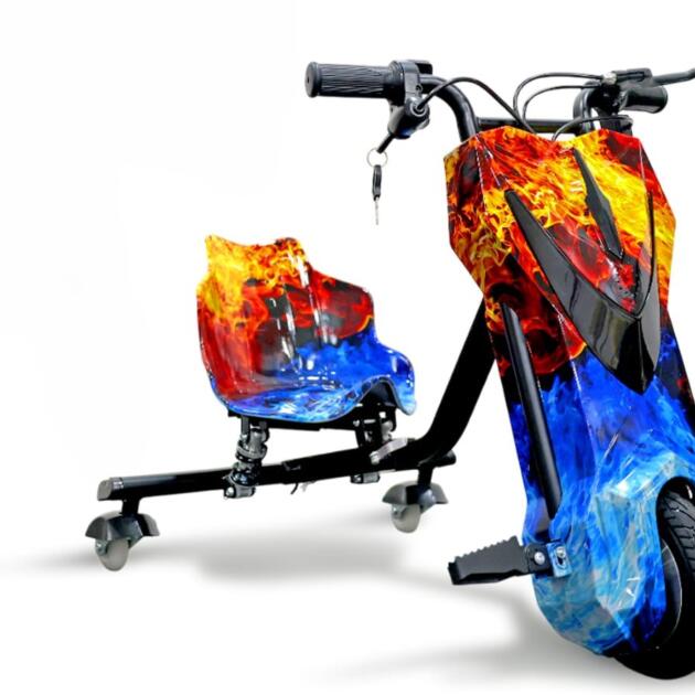 Premium drifting scooter with lightning wrap and illuminated tail light.